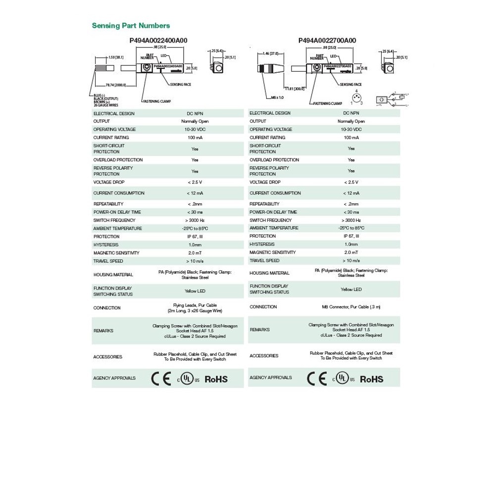 P494A0022800A00 | NUMATICS/AVENTICS CYLINDER SWITCH<BR>ELECTRONIC 